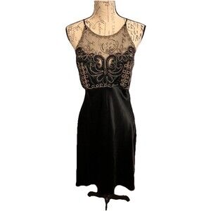 Vintage Frederick’s of Hollywood Black Satin Sheer Lace Cocktail Dress Size 11